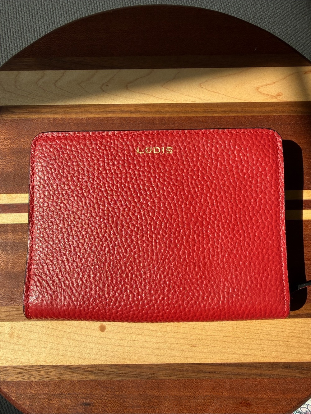 Lodis Red Textured Pebbled Leather Zip Wallet